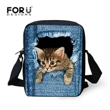 FORUDESIGNS Nette Haustier Hund Katze Druck Denim Schultaschen Für Mädchen, Tier Schulstudent Kinder Jungen Bookbags Kinder Mini Mochila
