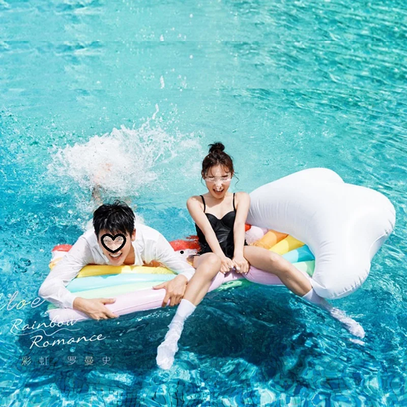 

180CM Inflatable Rainbow Giant Pool Float Inflatable Mattress Swimming Ring Inflatable Circle Beach Sea Water Party Toys Unicorn