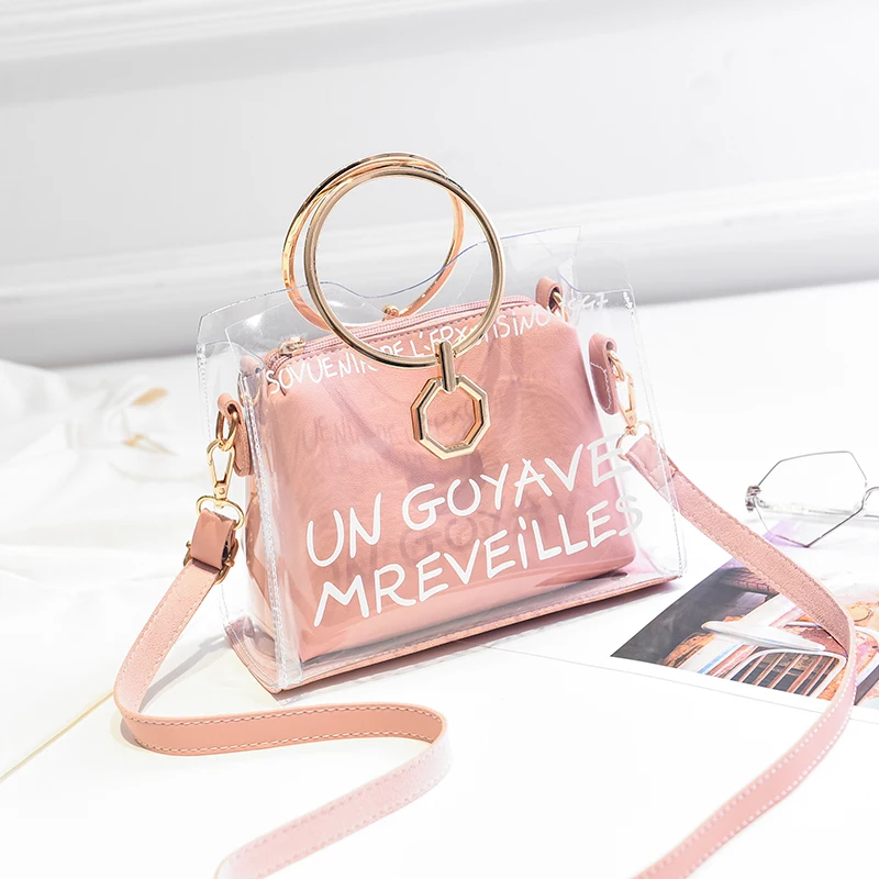 

clear transparent tote bags with handles colorful candy PVC Flap Casual Women handbags and purses
