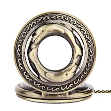 Большие Бронзовые кружевные ажурные двойные карманные часы с дельфином в стиле ретро карманные часы ожерелье 9039