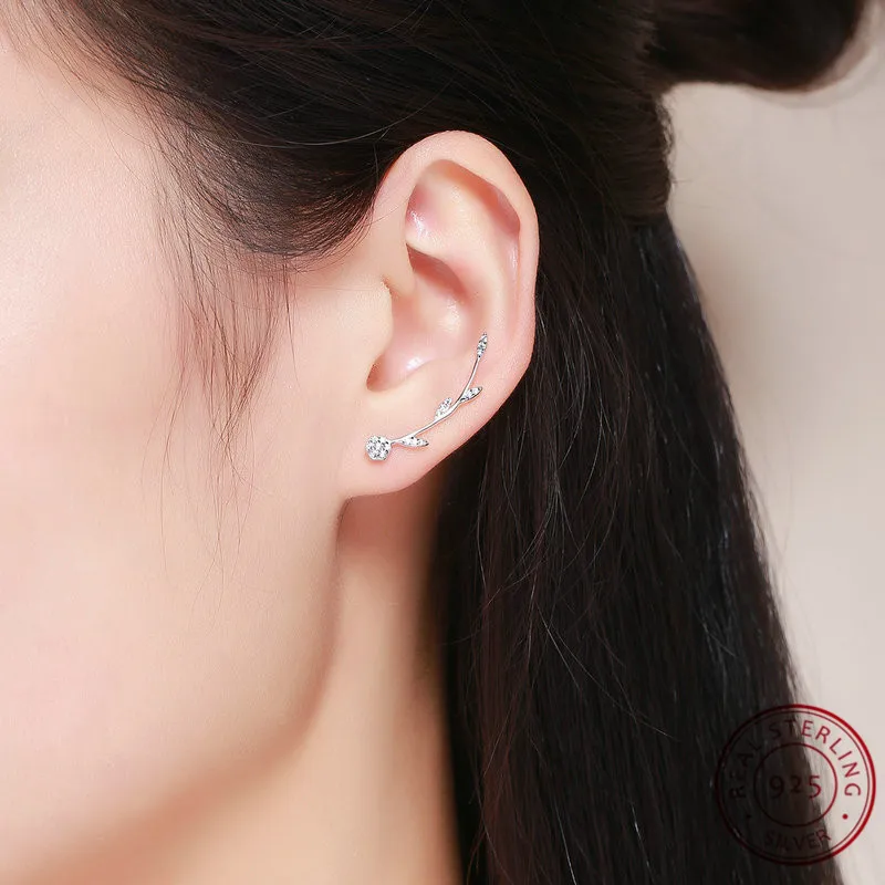 

Women's Jewelry 925 Sterling Silver Beautiful Leaf and Flowers Earrings with Bright CZ for Women Girls Fashion Silver Jewelry