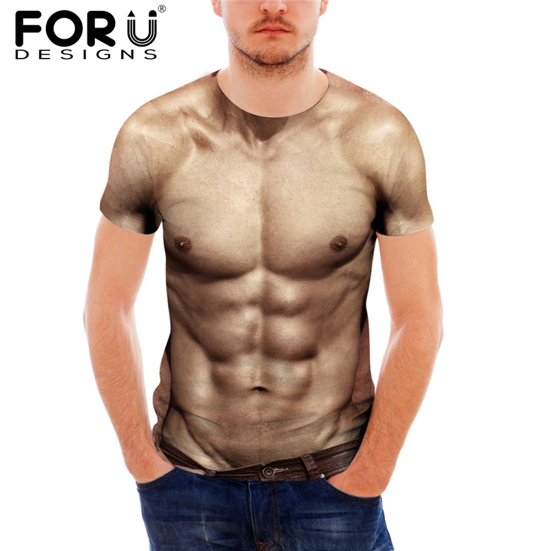FORUDESIGNS Muscle 3d T Shirt Men,Funny Body Print T shirt for Male