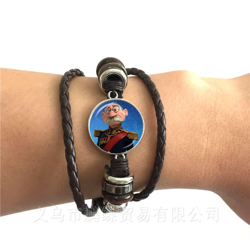 

Fashion Bracelet Elsa Anna Olaf Cartoon Girl Jewelry Round Black/Brown Leather Bangle Gift For Friends Shipping