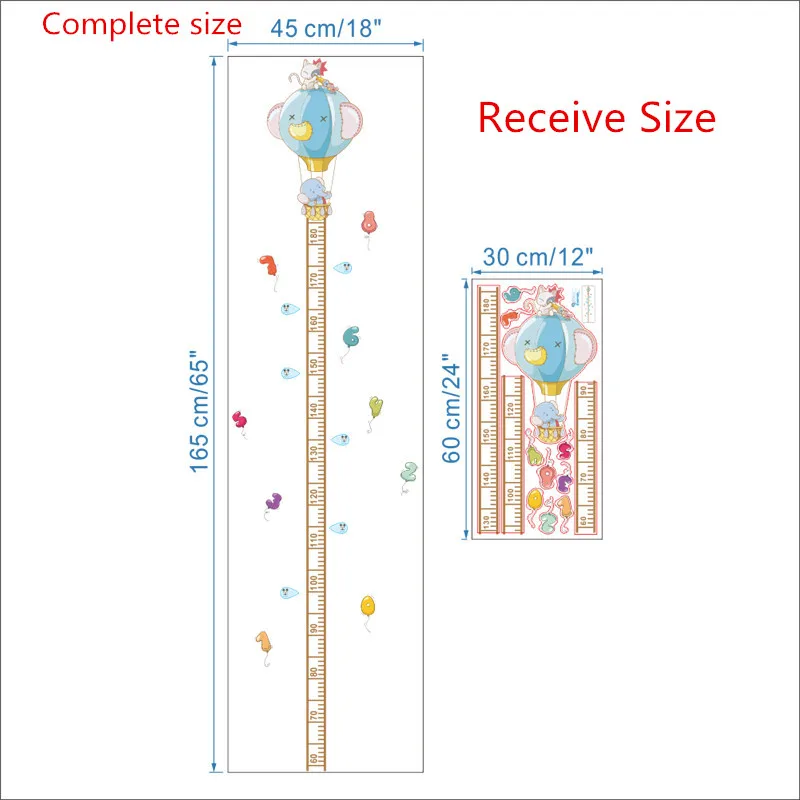 Милая Детская Таблица для измерения роста, настенная мультяшная наклейка животное, воздушный шар, Наклейки на стены, домашний декор - Цвет: Многоцветный