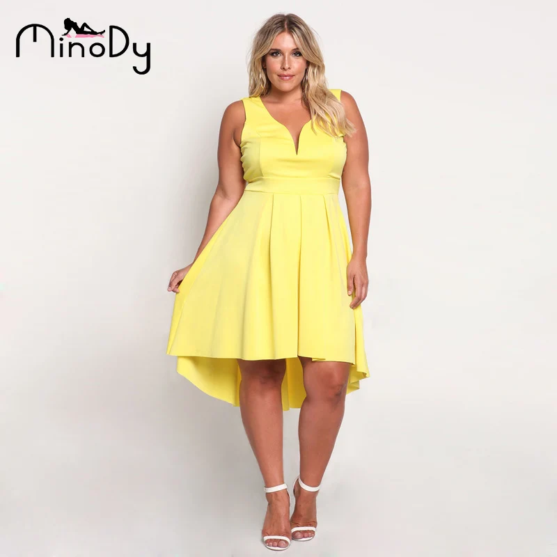 minody dress women summer sundress plus size party sexy tunic v neck plus size yellow sundress