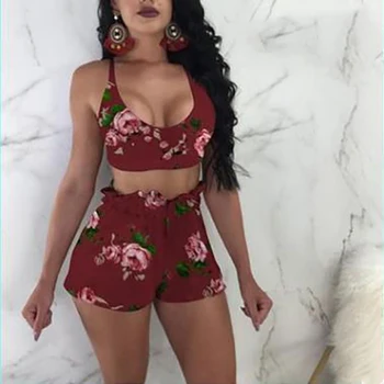 

Fashion Flowers Print Women Set Floral Bras Shorts Two Piece Set Women's Suit Summer Beach Set Beachwear 2 Piece Set Women
