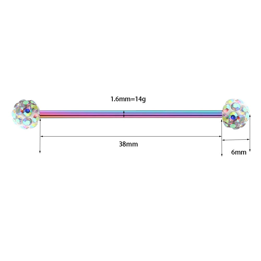JUNLOPWY 14 г Радуга Промышленные Штанги Пирсинг хряща уха серьги-гантели ювелирные изделия для тела Tragus Caritlage 38 мм Длинные уха Бар
