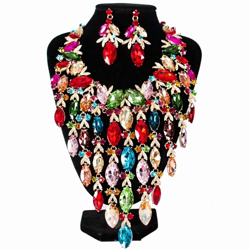 

XT QU 2018 Big wedding jewelry setr necklace and earring nigerian crystal bridal wedding jewelry set free shipping