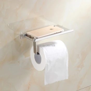 

GIZERO High Quality 304 Stainless Steel Bathroom Accessories Roll holder with Shelf Bathroom phone storage ZR2337