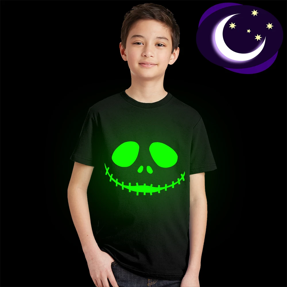 

kids tshirt Luminous Fluorescent child t-shirt Glow In Dark Jack Skellington teen boys girls tees The Nightmare Before Christmas
