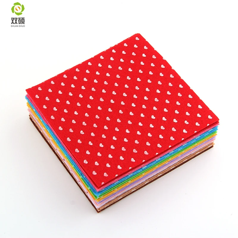 Print Heart Polyester Felt Fabric Cloth DIY Handmade Sewing Home Decor Material 10pcs/lot
