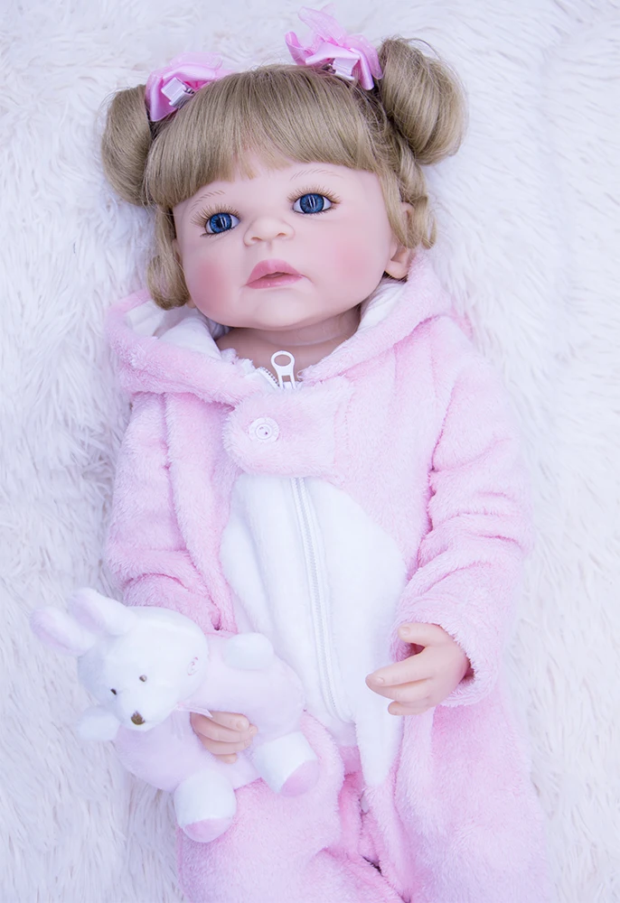 55cm Full Silicone Vinyl Reborn Girl Baby Doll Toys With plush toy 22inch Newborn Bebe Princess Babies Alive doll Play House Toy