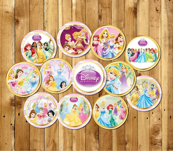 Princess Snow White Mermaid Jasmine Party Sticker Toppers Birthday