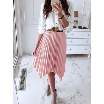 

Summer Women Sexy Solid Casual Irregular Fashion Loose Pleated Skirt Office Ladies All-match Elegant Elastic Waist Skirt SJ3002E