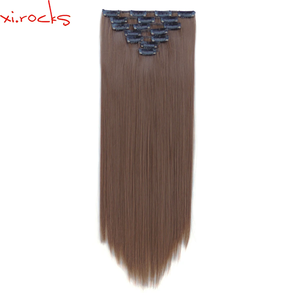 

2set 7pcs/set Xi.rocks Synthetic Clip in Hair Extensions 55cm Straight Hairpiece Clips on Hair Extension 130g Ginger Brown 10