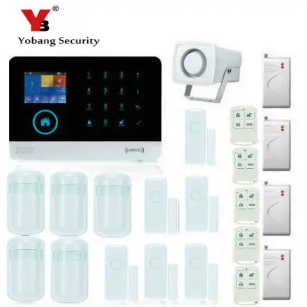 

YoBang Security Wireless WiFi Home Safety System GSM GPRS RFID Alarm System Smoke Detector Impact Sensor And Door Motion Sensor.