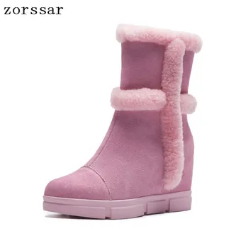 

Zorssar 2018 Winter Warm plush Women Shoes Woman Snow Boots Ankle Platform Wedge boots Fashion suede Ladies Boot Pink Footwear