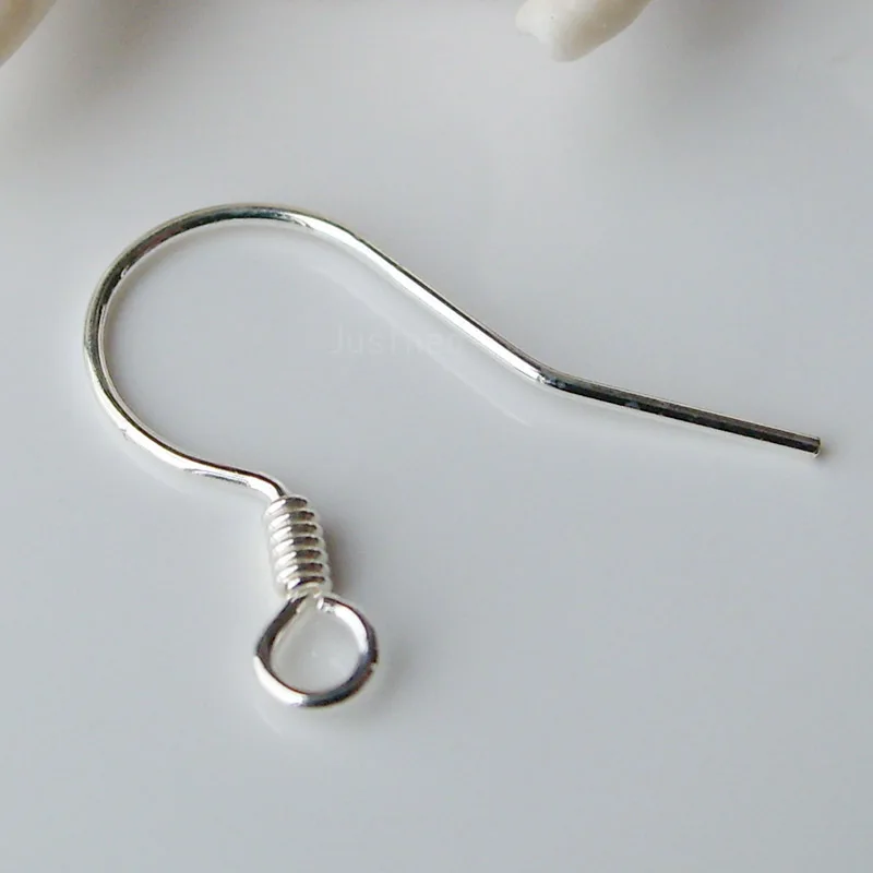 ear hook,0.6x15x19mm solid 925 sterling silver earring hooks with coil