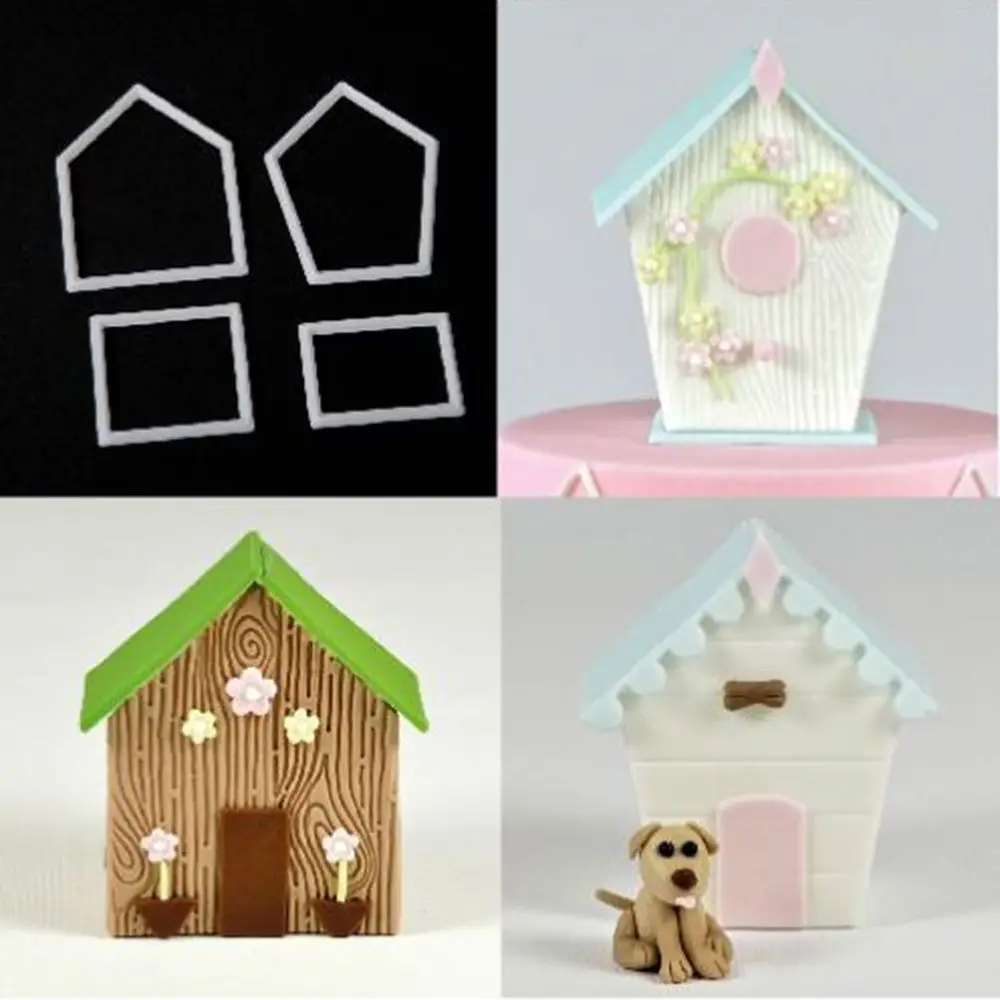 

4Pcs Little House Shaped DIY Fondant Cutter Plastic Cake Pastry Decorating Mold Tool Baking Fondant Moudl Free Shipping