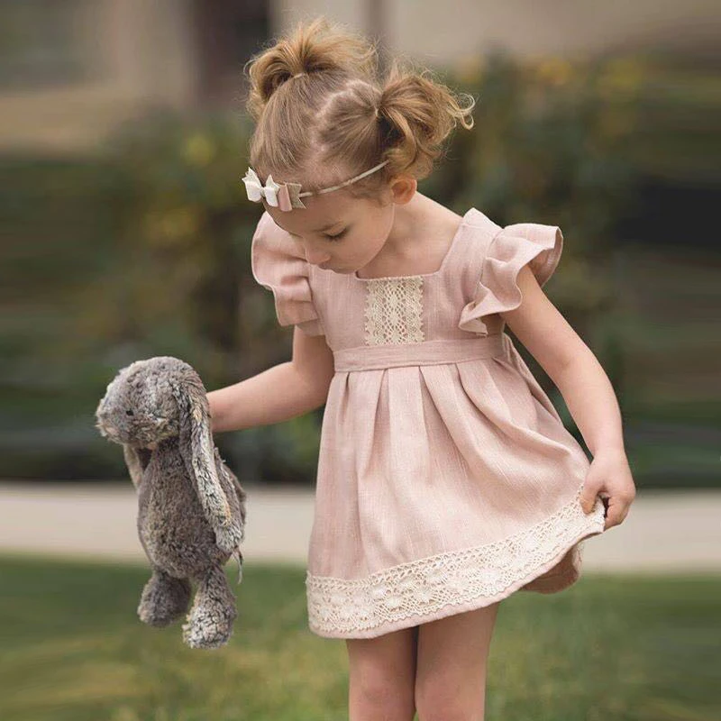 INS Summer Cute and sweety children's clothing baby pink lace lotus leaf dress princess dress 1