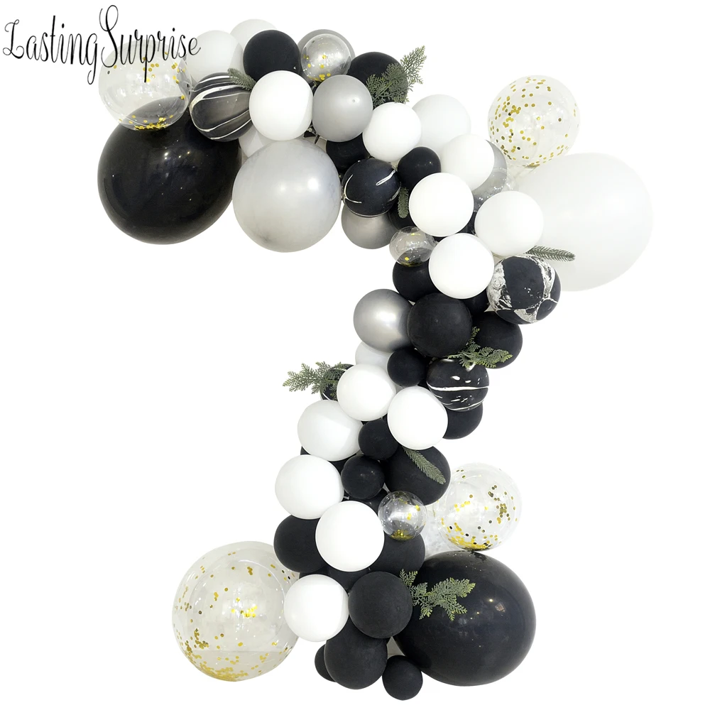 

Birthday Decoration Black White Silver Balloon Garland Arch Kit Christmas leaf Wedding Baby Shower Xmas Party Photo Background