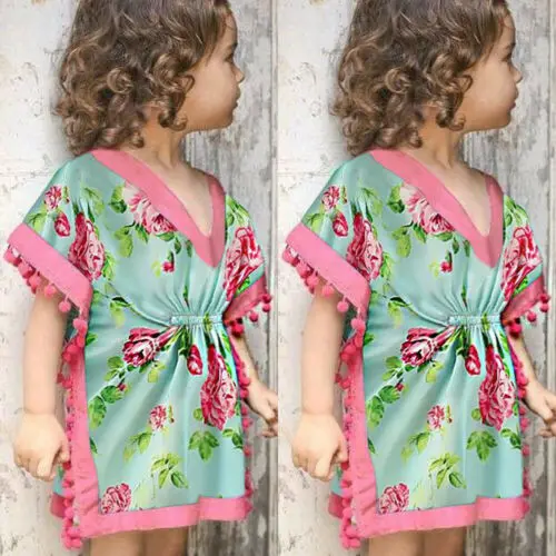 Ночная рубашка с цветочным узором для малышей ночная рубашка для маленьких девочек Цветочный Принт Кисточкой халат V Ночная Пижама с горловиной