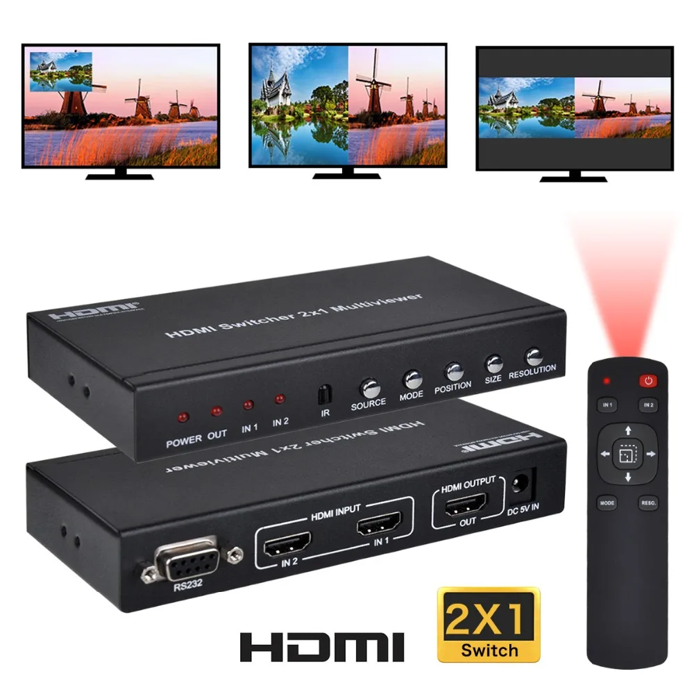 

Iseebiz HDMI 2X1 Seamless Switch Screen with IR Remote RS232 for Console Splitter Screen divider Multi-Viewer with PIP POP Mode