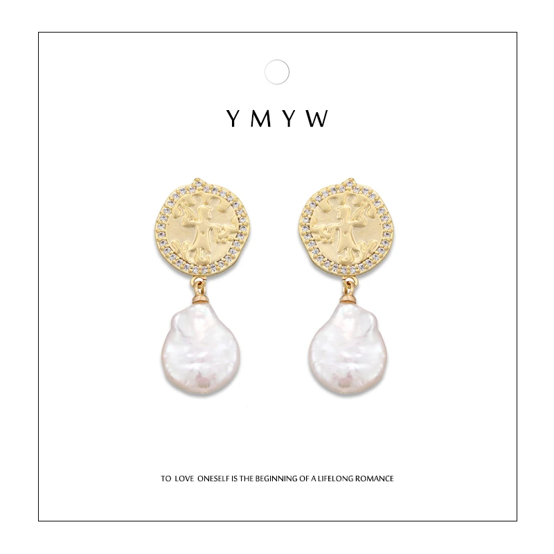 

YMYW Natural Pearls Zirconia Earrings Jewelry Trendy Europe Brand Fashion Luxury Charm Golden Earrings for Female Brincos Bijoux