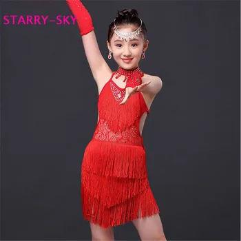 

New Child Girls Junior Latin Dresses Sexy Bandage Rhinestone Dance Competition Ballroom Tango Samba Salsa Latin Fringe Dress