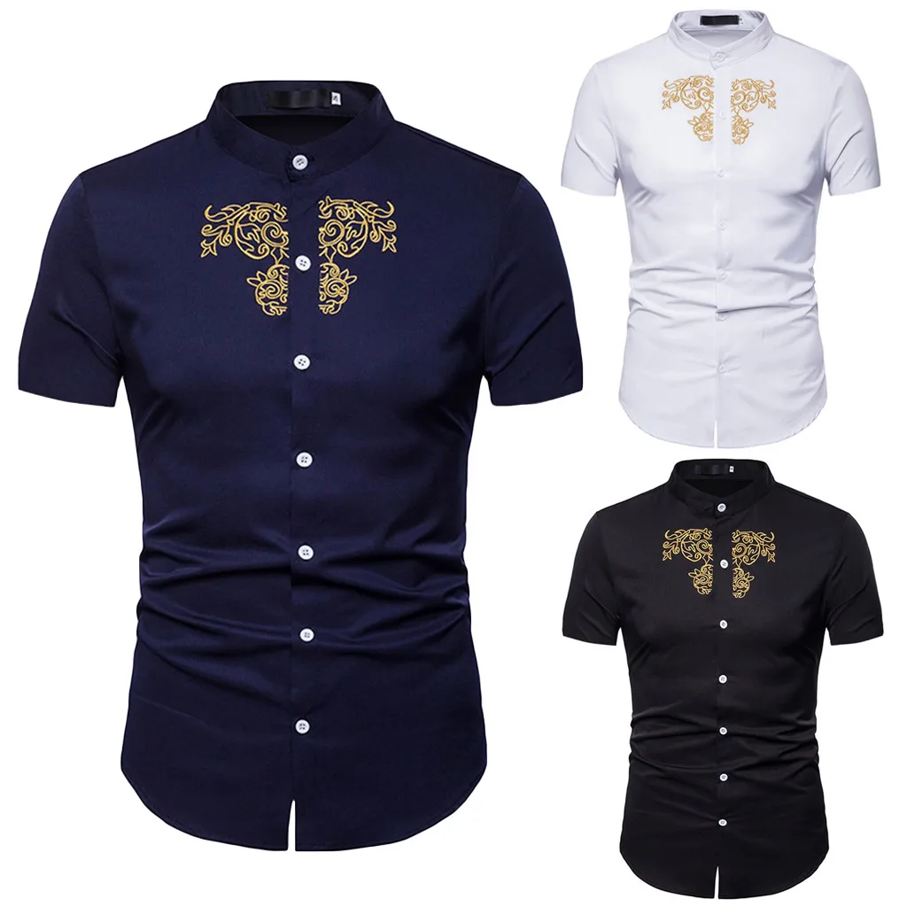 shirt men summer Casual beach shirts for men Fit Short Sleeve Embroidery Cotton Shirt Mens Hawaiian Dress Shirts Slim Men L0625