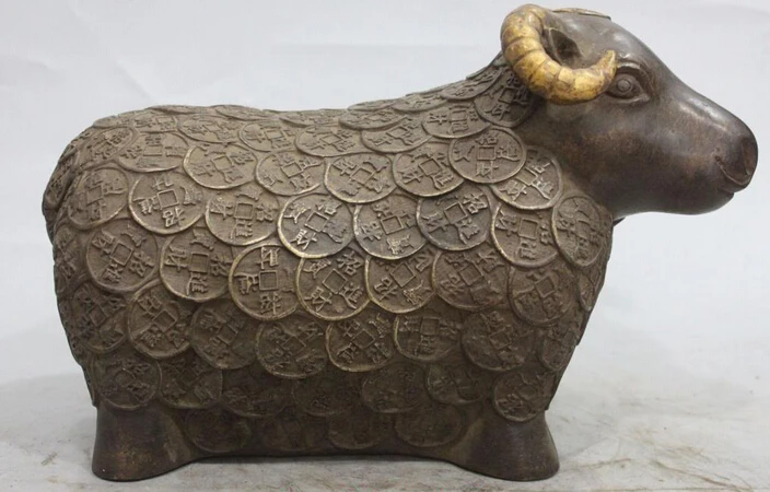 

shitou 002778 14" Marked Chinese Bronze Gilt Silver Animal Wealth Money Sheep Goat Ram Statue discount 30% (C0324)