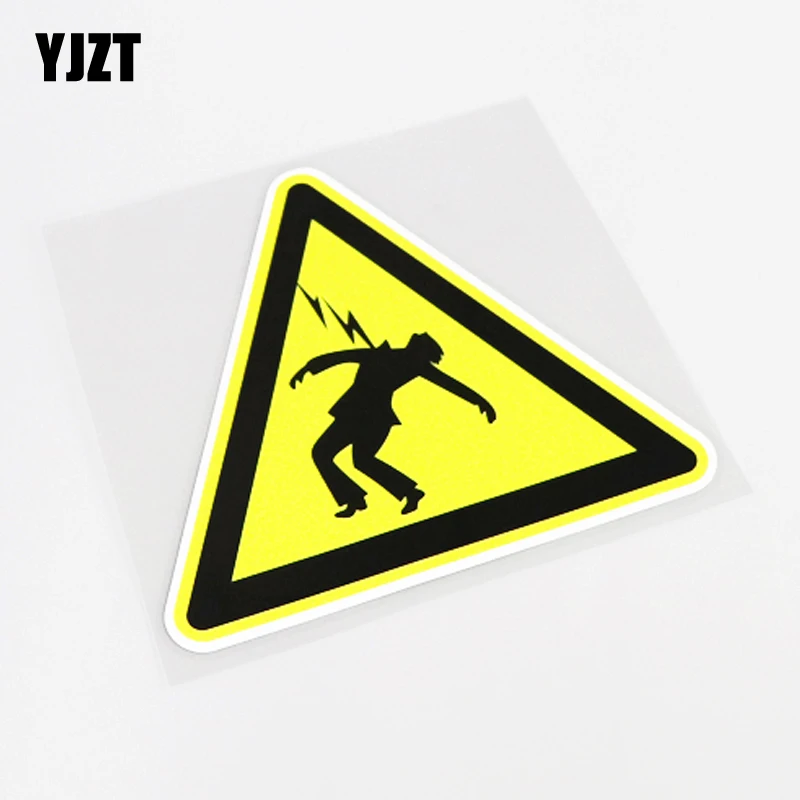 

YJZT 13CM*11.5CM Funny Beware Of Electric Shock Car Sticker PVC High-quality Decal 13-0890