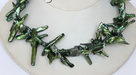 

HOT 003522 17" cross dark green Reborn keshi pearls necklace 18KGP clasp