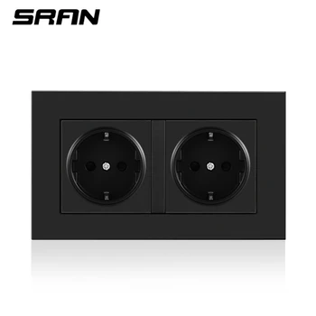 

SRAN 146*86mm EU standard home decoration power socket wall socket Flame retardant PC gold panel 2 socket