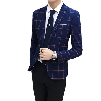 

Big Plaid Men Long Sleeve Suit Jackets Classic Design Red Striped Mens Business Casual Jacket Fashion Comfortable and Elegant