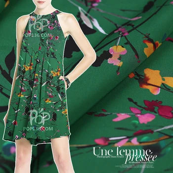 

Digital inkjet crepe de chine silk fabric green silk fabric for dress breathable shirt natural silk fabric wholesale silk cloth