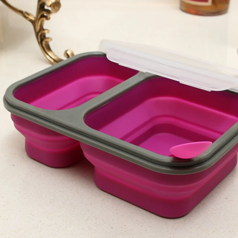 900ML 2 Cells Silicone Collapsible Portable Lunch Box Large Capacity
