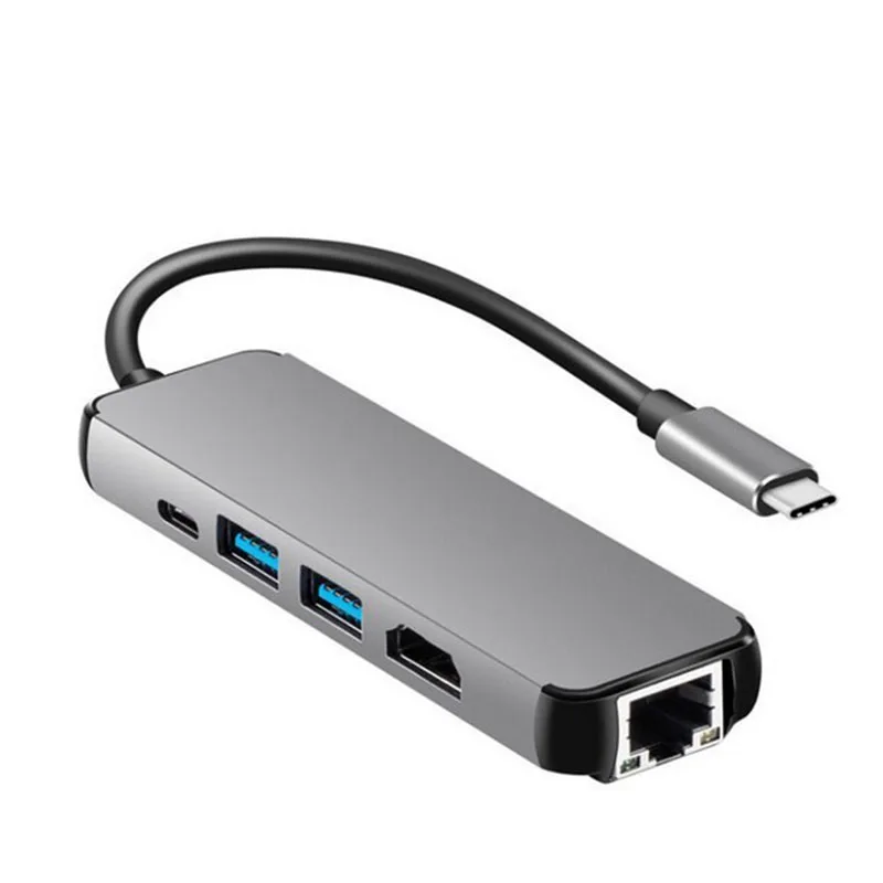 Fealushon USB 3,0 концентратор многопортовый usb-адаптер 2 USB3.0 порт с PD зарядкой для MacBook, Surface Pro 6 PC Компьютерные аксессуары usb-концентратор - Цвет: Серый
