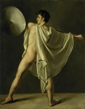 

Artist's top hand paintings on canvas: artistic male portrait fighter, with spear and shield, free delivery of 24x36inches