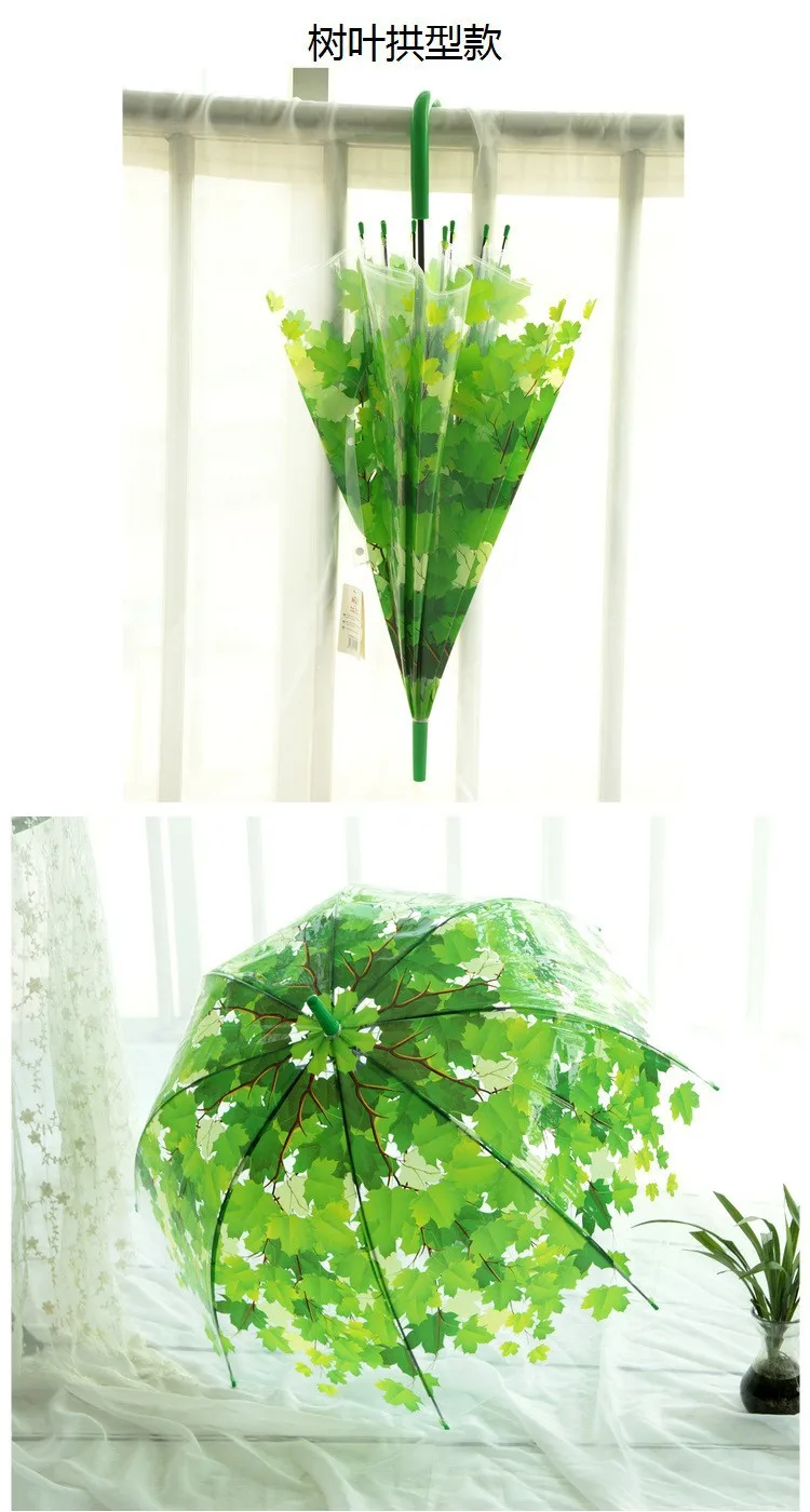 Прозрачный ПВХ длинная ручка Аполлон осень принцесса зонтик гриб Пластик Прозрачный Женский Зонт от дождя зеленый красный листья
