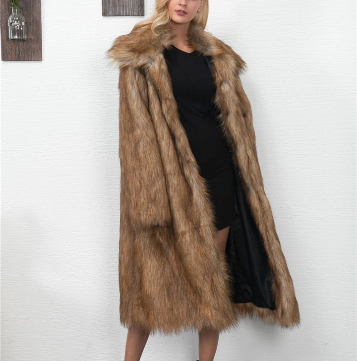 Fashion side collar long imitation fur fur jacket female autumn and winter new 2017 long coat coat female (17)