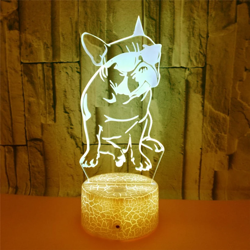 Lovely 3D Dog Night Light 7 Color Canine Acrylic USB Charger Crack Base