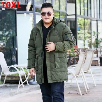 

Winter plus size oversize code long section of white duck down jacket big size male fat man men shut coat 10XL 9XL 8XL