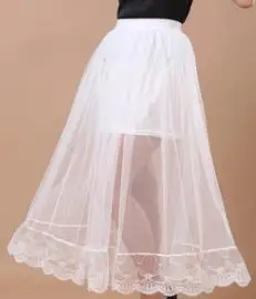 lace hem Лолита принцесса длинная юбка из тюля плиссированная танцевальная пачка газовая Женская Нижняя юбка Jupe Saia Faldas Кружевная Сетка эластичная талия женские юбки - Цвет: lace hem