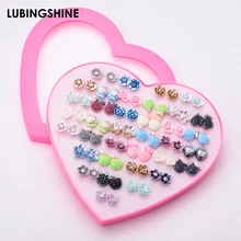 36 пар/уп. набор сережек-гвоздиков в форме цветка с коробкой в форме сердца для девочек и детей, противоаллергические милые серьги-гвоздики, ювелирные изделия для женщин на Рождество