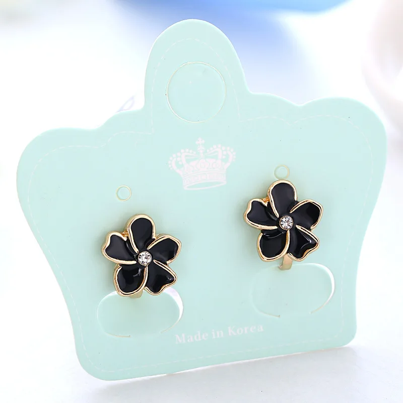 

JIOFREE Korea Style black Flower Clip on Earrings Without Piercing for Girls Kids Party Cute Lovely No Hole Ear Clip