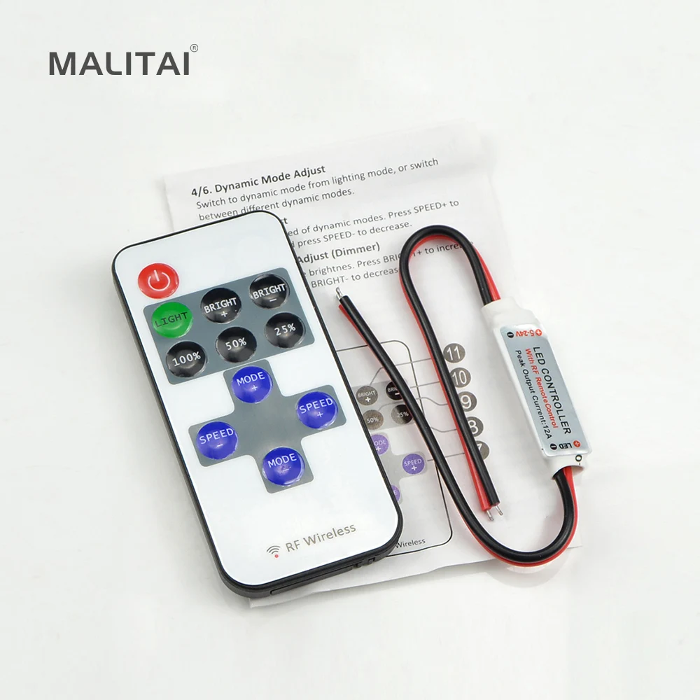 1Pcs Mini Wireless RF Single Color LED Dimmer DC 5V 12V 24v 11Key