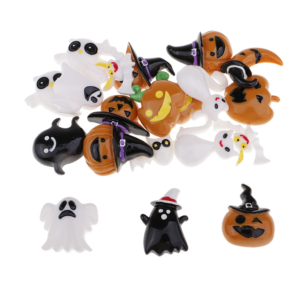 20pcs Flat Back Resin Cabochon Halloween Themes DIY Flatback Embellishment Scrapbooking Crafts Phone Case Decorations