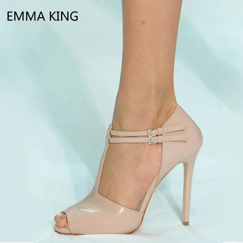 

Sexy Ladies Sandals Thin Heels Ankle T-Strap Women Yellow Leather Stiletto High Heels Pumps Fashion Party Wedding Dress Shoes
