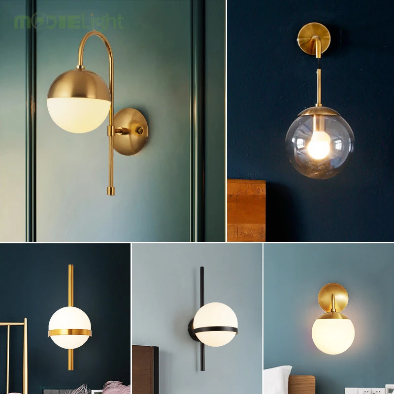

Mooielight LED Glass Wall Lamp Indoor Modern Nordic Style E27 Bulb Wall Sconces wall Lights for Bedroom Bedside home decoration